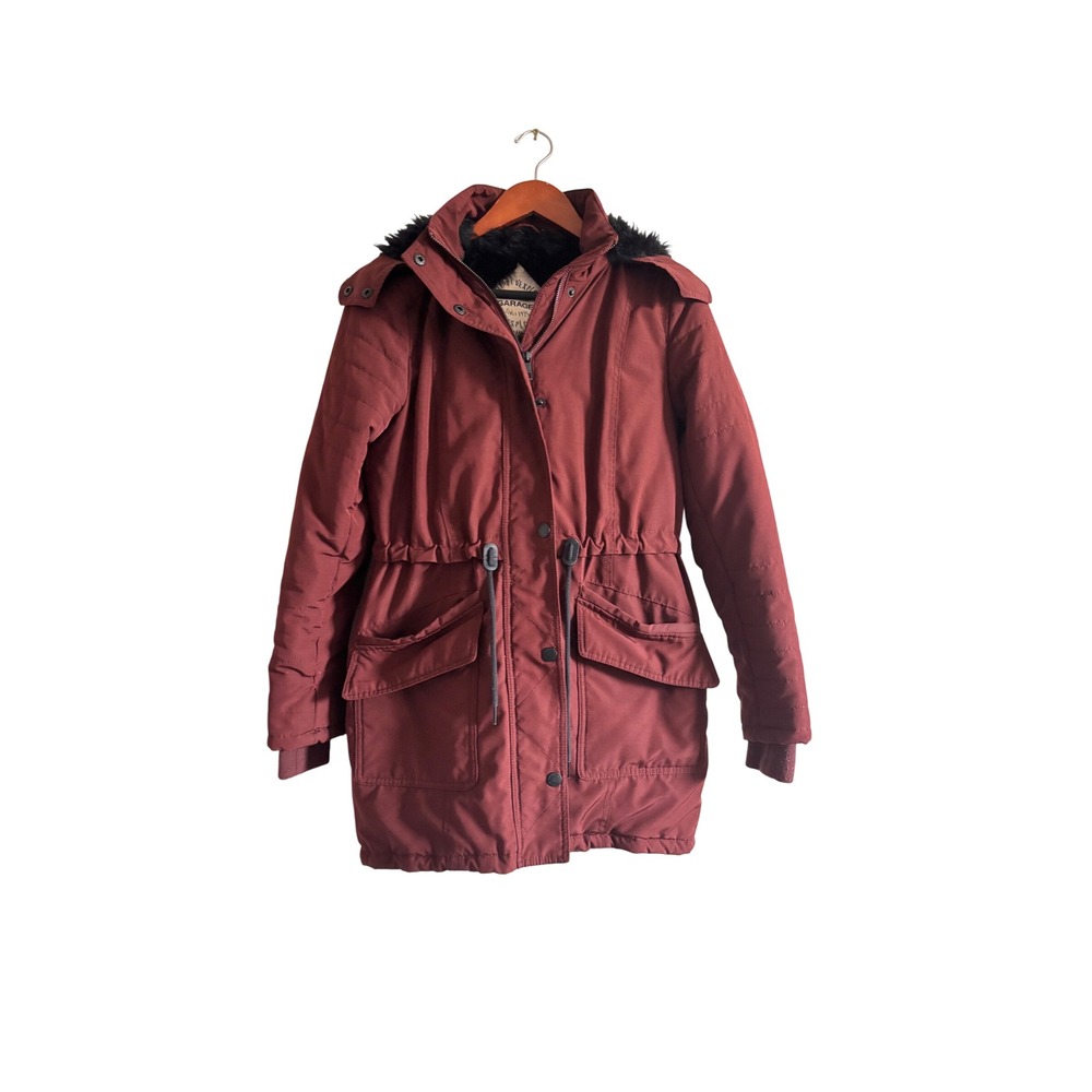 Garage Burgundy Faux Fur Hood Parka Jacket Women‎ S
